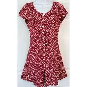 Ann Taylor Red Floral Button-Front Romper